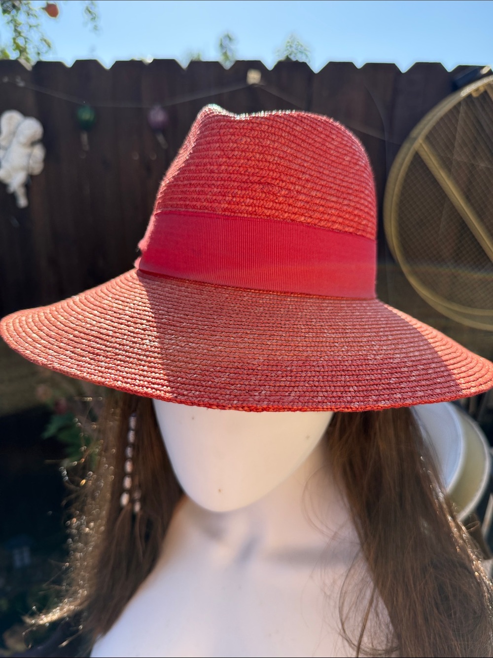 Italian Custom hand made Burnt Red Straw Fedora Hat in Coral